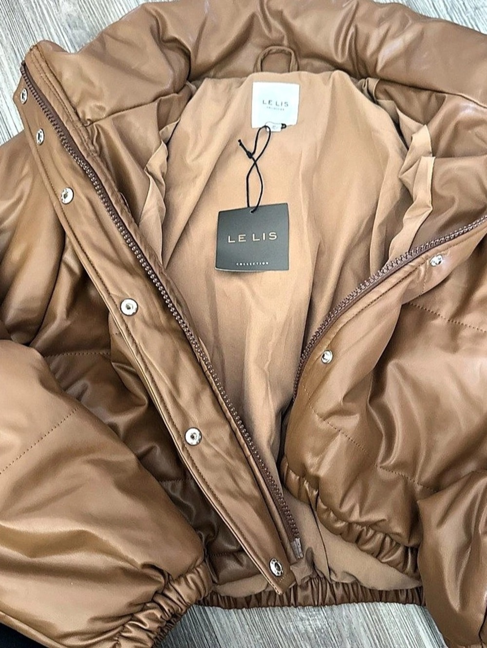 LE LIS Puffer Jacket in Brown Size Medium NWT